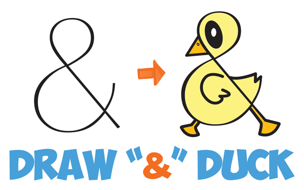 600x375 How To Draw A Cute Cartoon Duck From Ampersand Symbol - Duck Drawing Easy