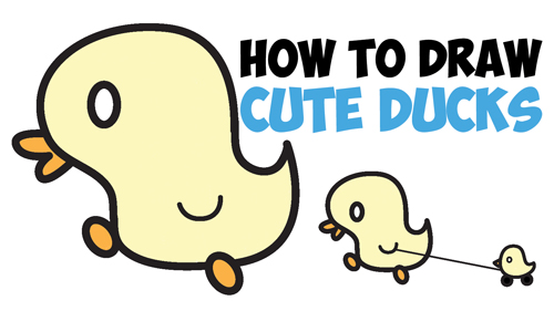 500x281 How To Draw Cute Kawaii Baby Ducks Cartoon Ducklings In Easy - Duck Drawing Easy