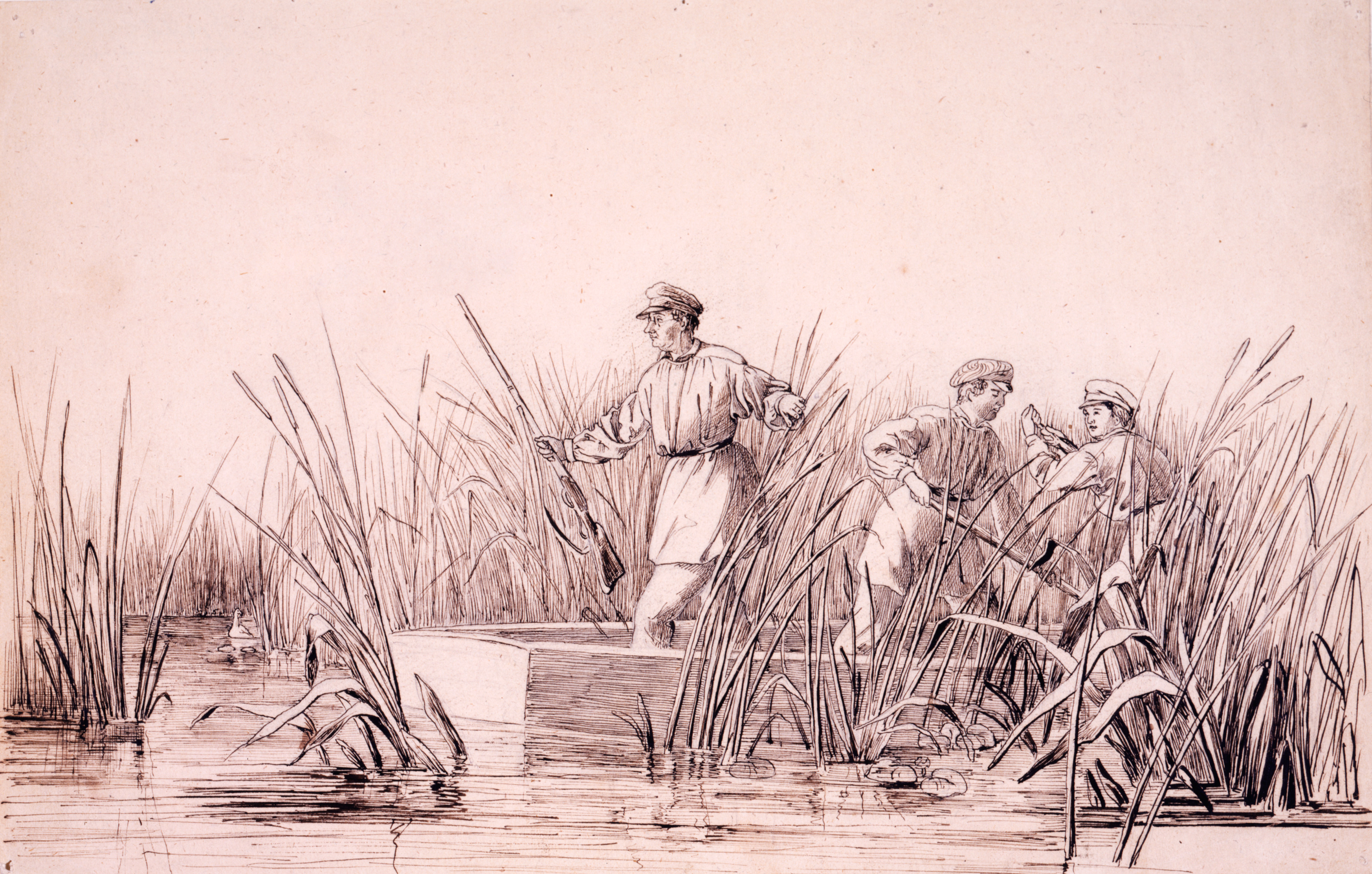 4000x2547 fileruneberg and two boys duck hunting ink drawing - Duck Hunting Drawings