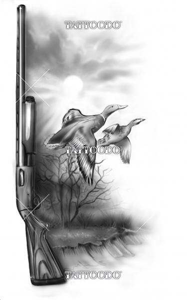 375x600 winning design for duck hunting theme tattoo - Duck Hunting Drawings