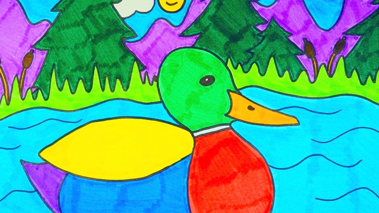 1280x720 how to draw a duck in a pond - Duck Pond Drawing