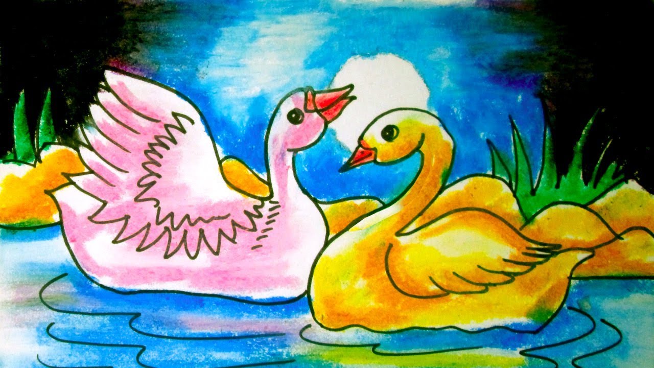 1280x720 how to draw a scenery of pairing duck on a pond - Duck Pond Drawing