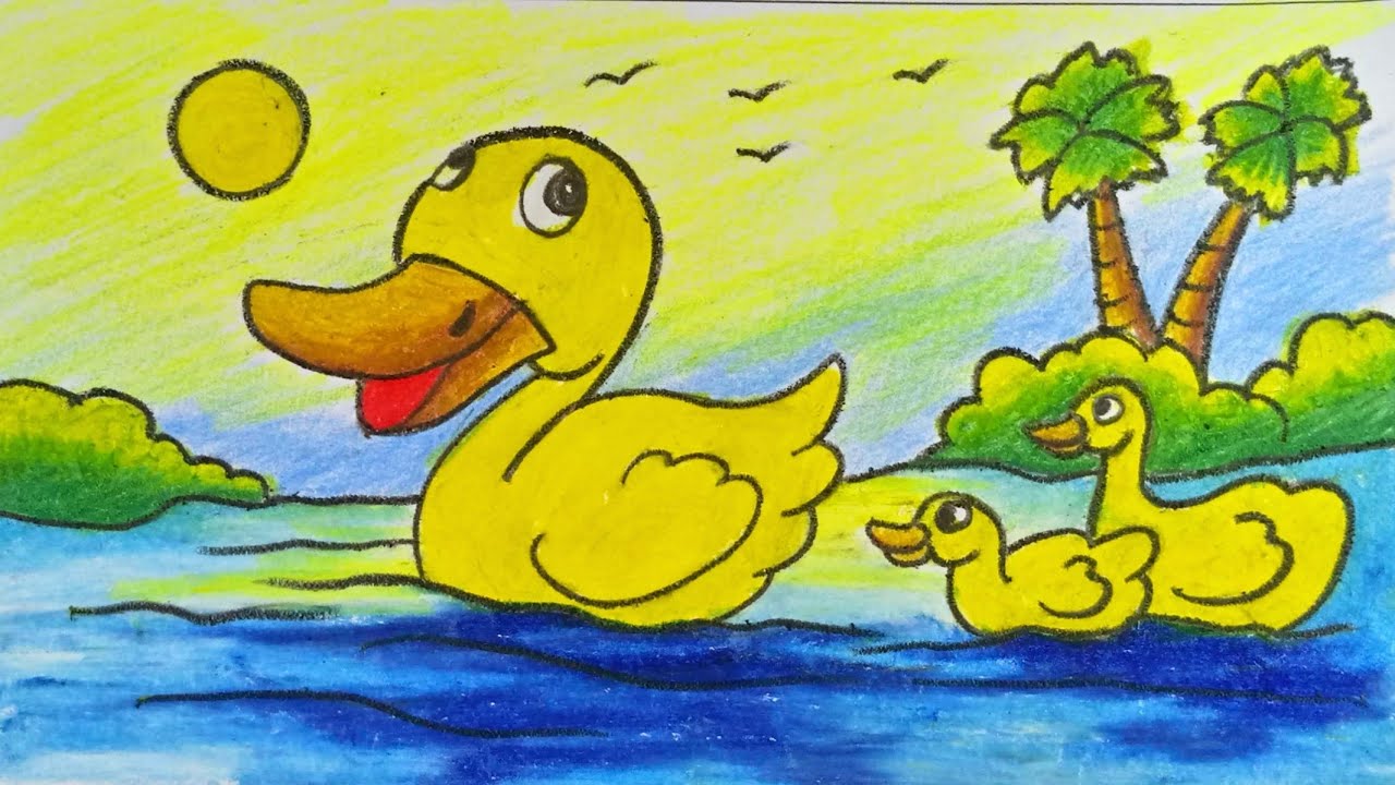 1280x720 how to draw duck in pond step - Duck Pond Drawing