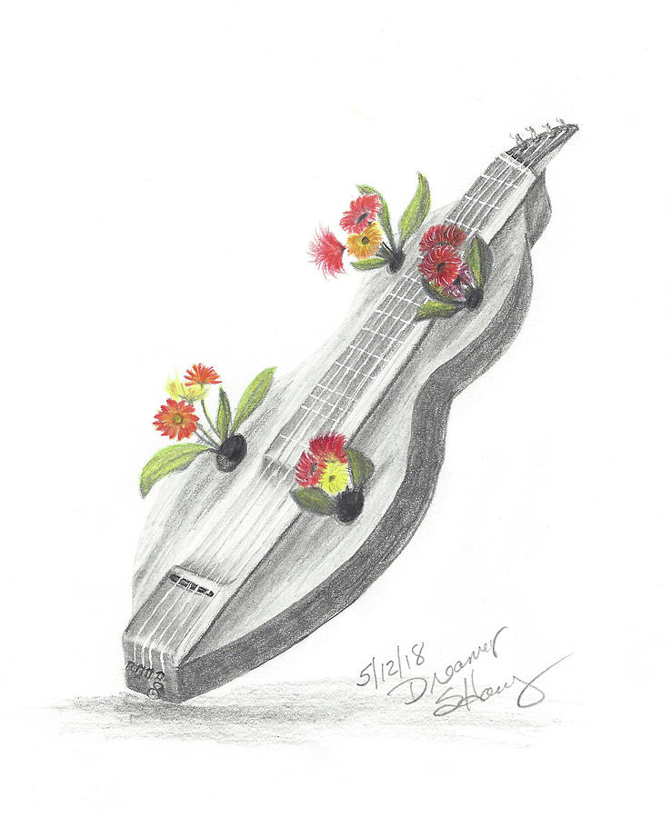 738x900 Dulcimer And Daisies Drawing - Dulcimer Drawing