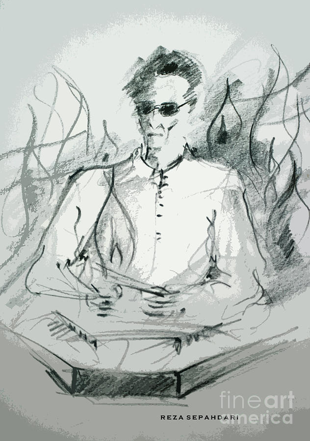 632x900 Professor On The Dulcimer Drawing - Dulcimer Drawing