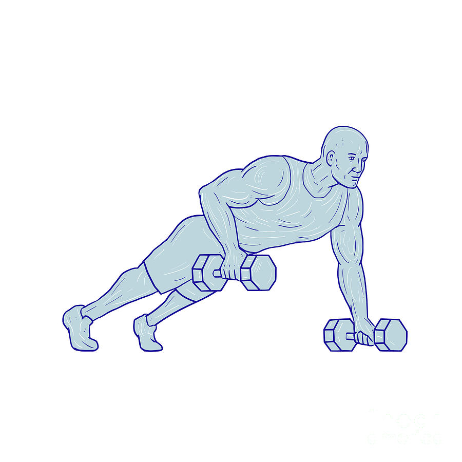900x900 Fitness Athlete Push Up One Hand Dumbbell Drawing Digital Art - Dumbbell Drawing