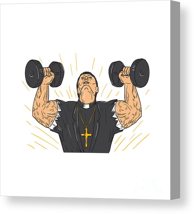 678x750 Ripped Priest Exercise Dumbbell Drawing Canvas Print Canvas Art - Dumbbell Drawing