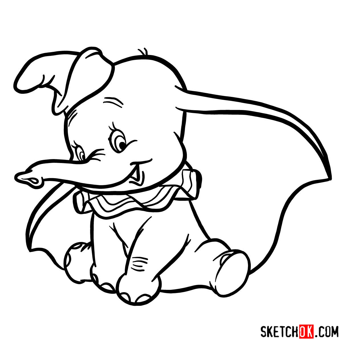 1200x1200 how to draw dumbo the elephant - Dumbo Drawing