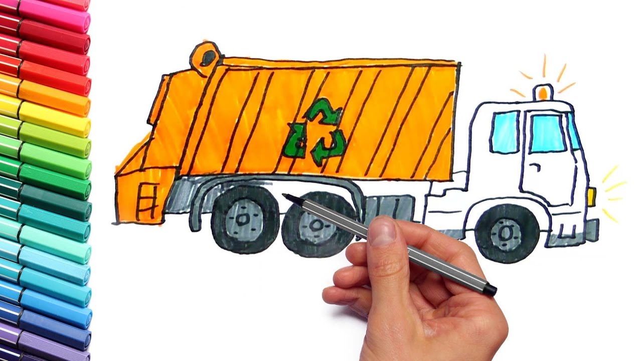 1280x720 How To Draw And Color A Garbage Truck - Dump Truck Drawing