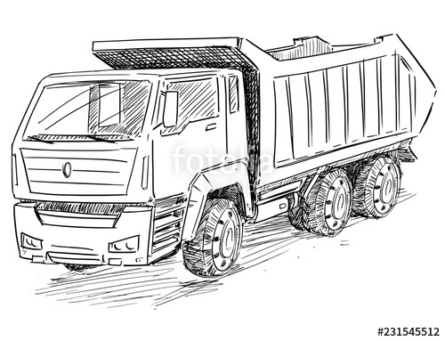 500x383 vector artistic pen and ink sketch drawing illustration of dump - Dump Truck Drawing