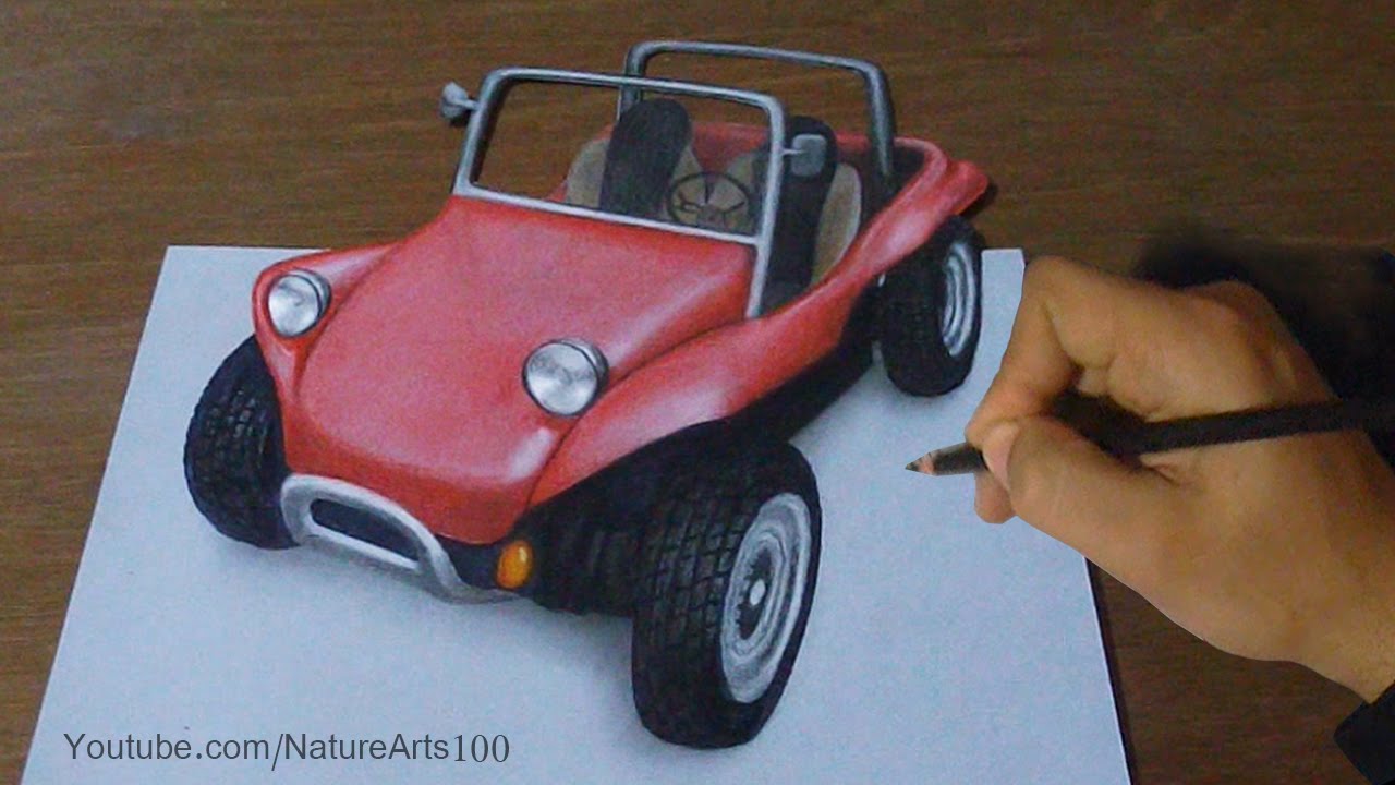 1280x720 drawing beach buggy, trick art time lapse - Dune Buggy Drawing