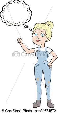 243x470 freehand drawn thought bubble cartoon woman in dungarees - Dungarees Drawing