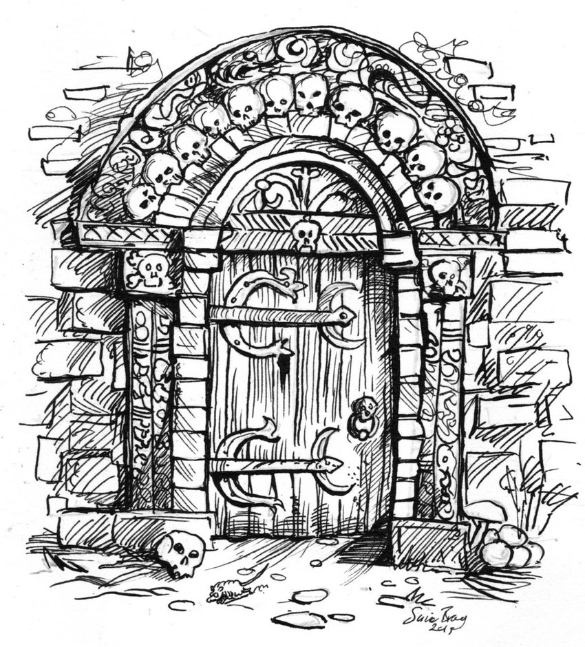 850x940 Dungeon Door Drawing Monster In Open Door Render - Dungeon Drawing