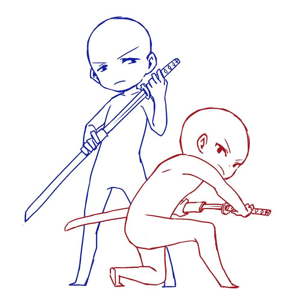 Draw The Squad Katana Pose, Couple Pose, Duo Pose, Chibi How - Duo Drawing....