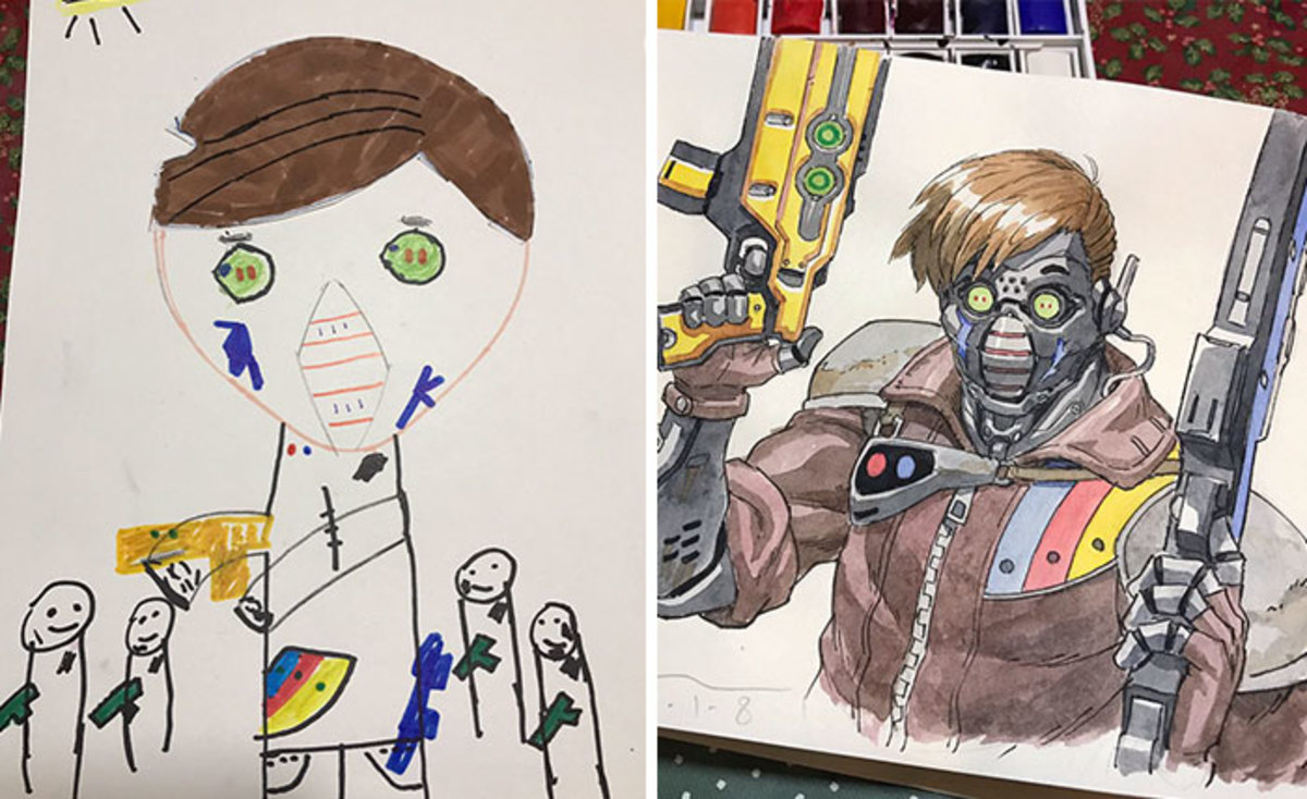 1200x734 dad transforms his sons' drawings into amazing anime characters - Duo Drawing