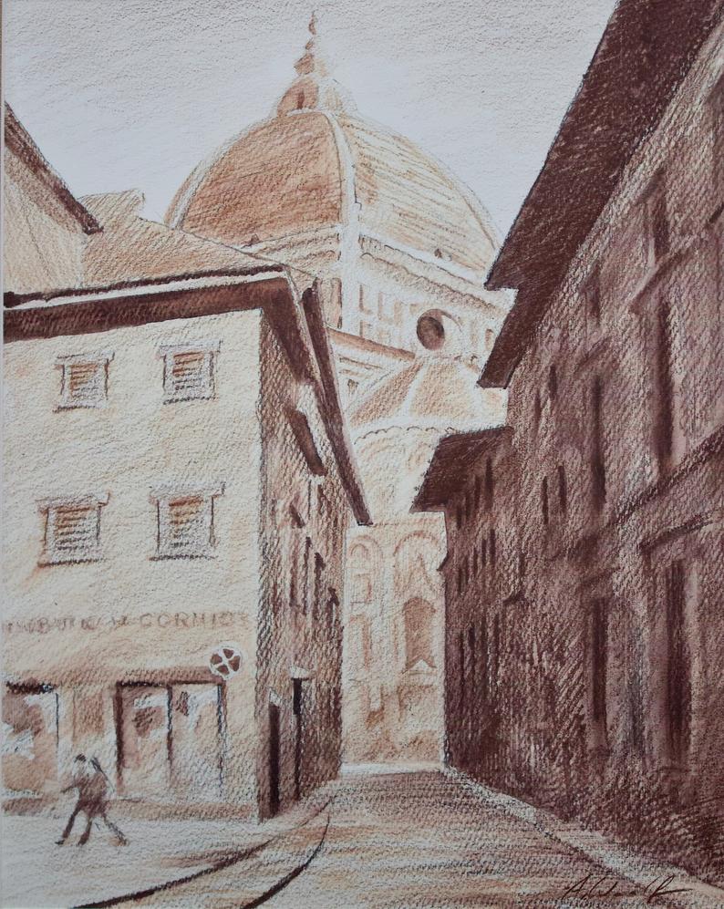 794x997 duomo di firenze florence italy watercolor pencil drawing etsy - Duomo Drawing