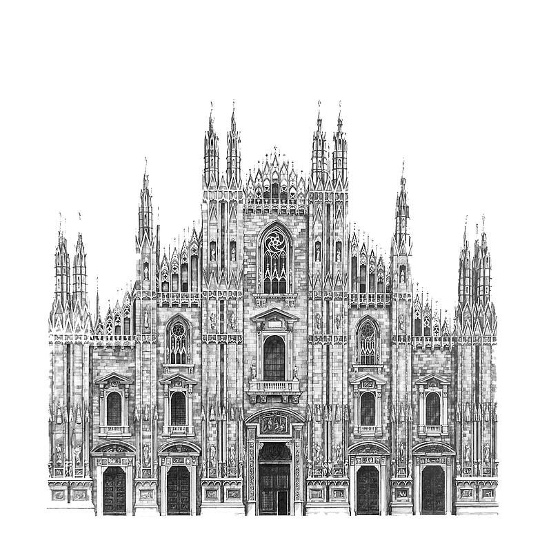 799x799 architectural street and building drawings milan cathedral - Duomo Drawing