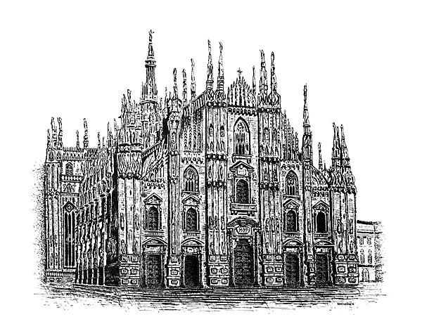 600x471 pen and ink drawing of milan cathedral drawings in milan - Duomo Drawing