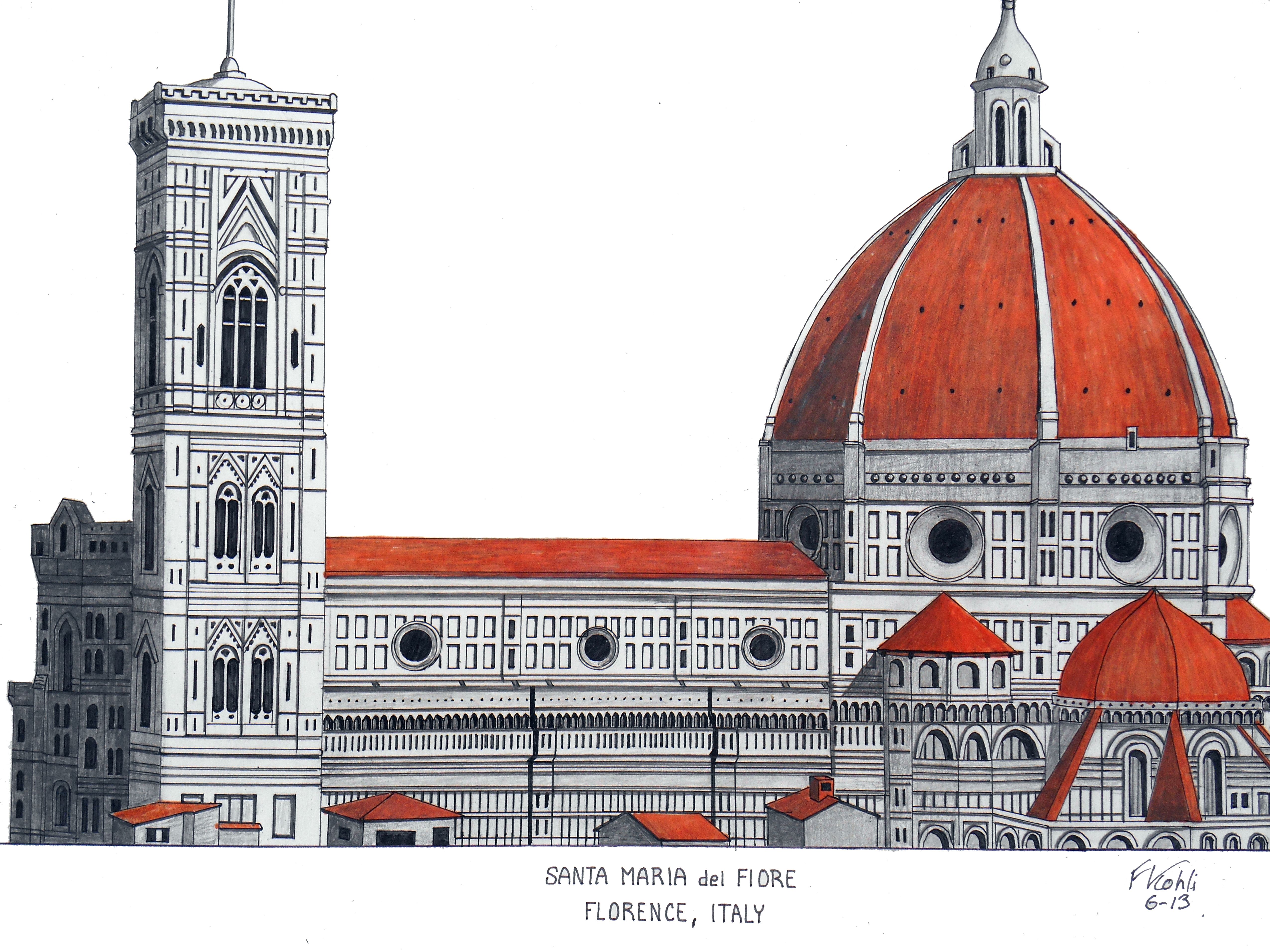 5103x3826 famous historic buildings, cathedrals - Duomo Drawing