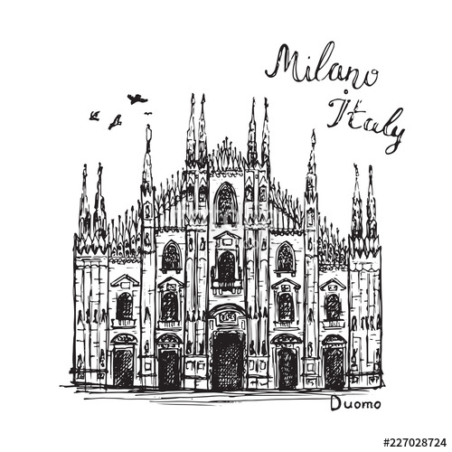 500x500 sketch of duomo church in milan city drawing italy famous - Duomo Drawing
