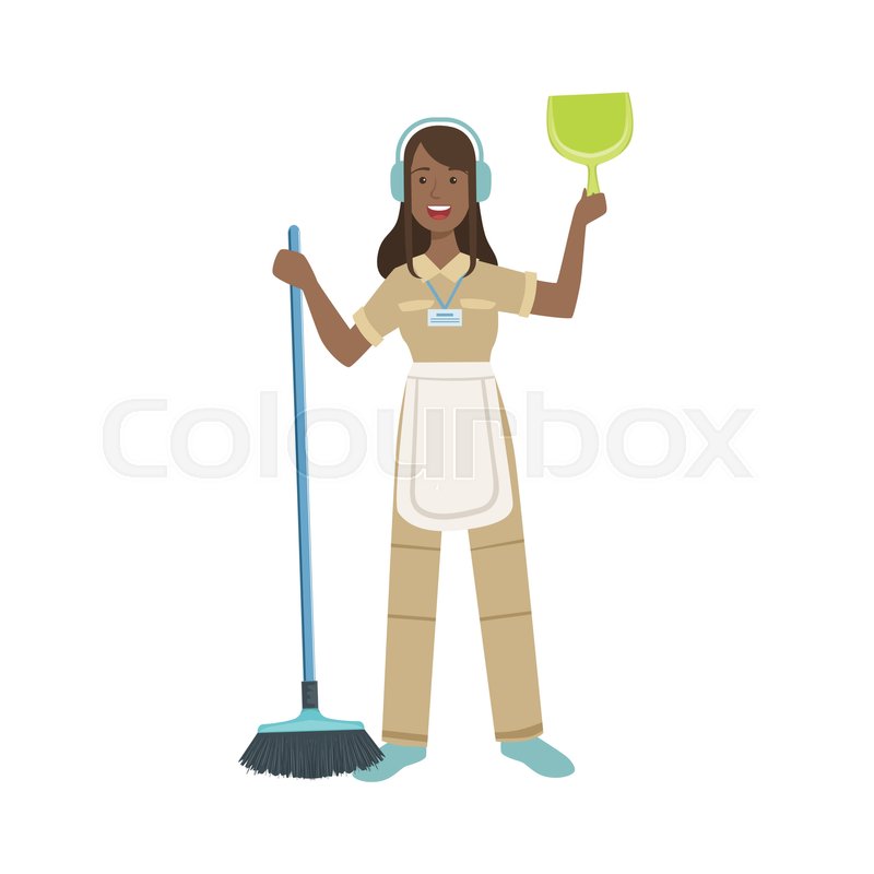 800x800 Hotel Professional Maid With Dustpan Stock Vector Colourbox - Dustpan Drawing