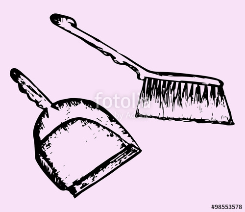 500x432 Dustpan And Sweeping Brush, Doodle Style, Sketch Illustration - Dustpan Drawing