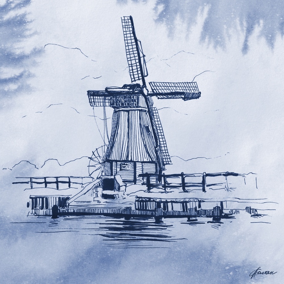 920x920 Dutch Windmill, An Art Print - Dutch Windmill Drawing