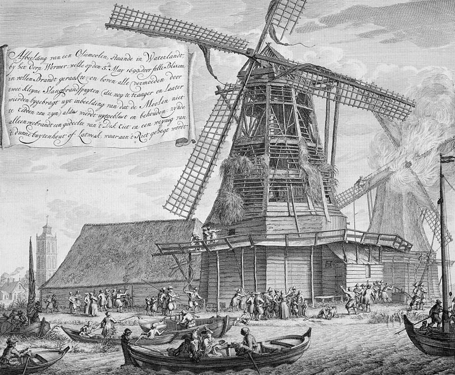 900x742 Fighting A Fire In A Windmill Drawing - Dutch Windmill Drawing