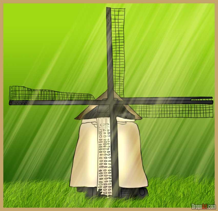 851x821 How To Draw A Windmill, Step - Dutch Windmill Drawing