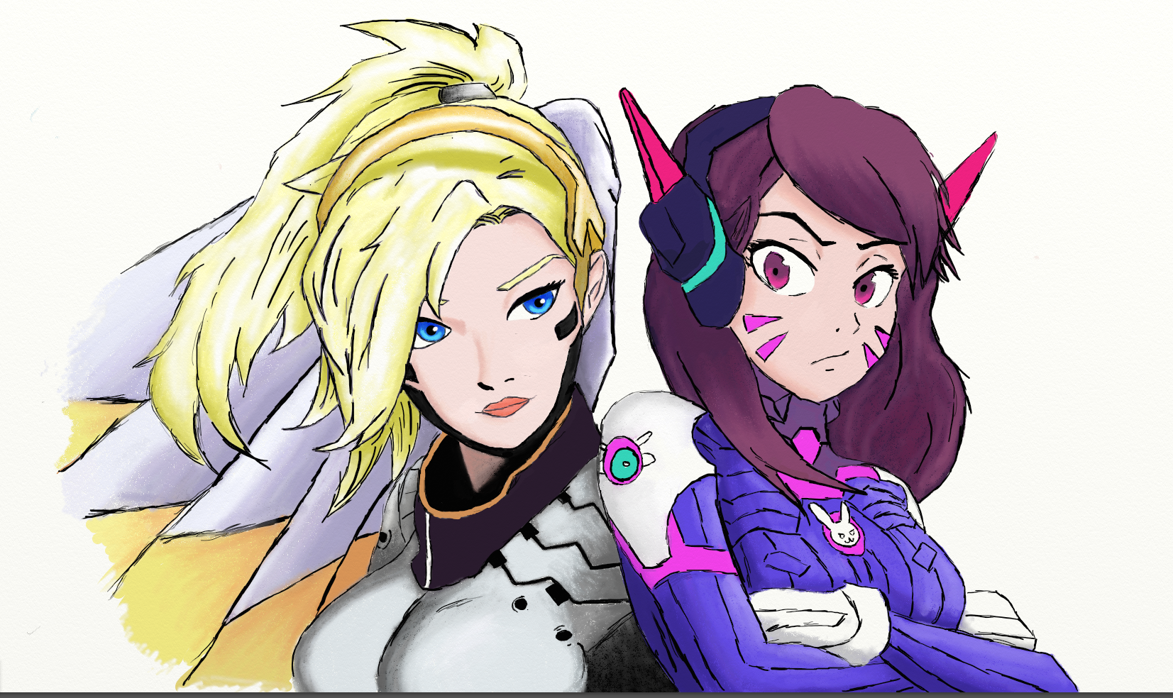 1653x984 Digital Drawing I Did Of Mercy And D Va From Overwatch Gaming - Dva Drawing