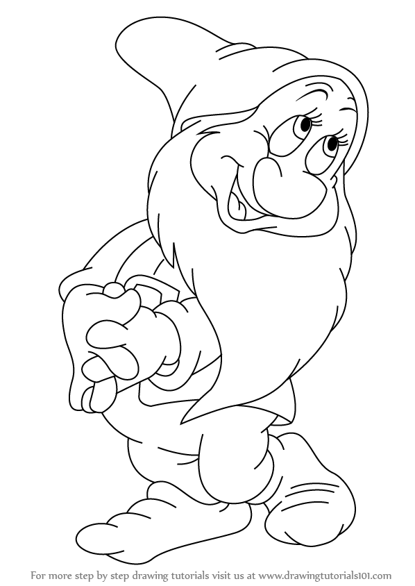 598x844 Learn How To Draw Bashful Dwarf From Snow White And The Seven - Dwarf Drawing