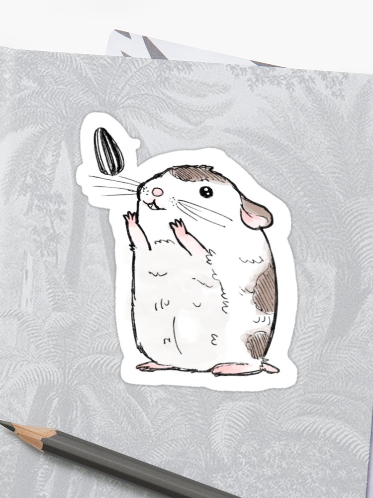 750x1000 cute dwarf hamster reaching for a seed drawing sticker - Dwarf Hamster Drawing