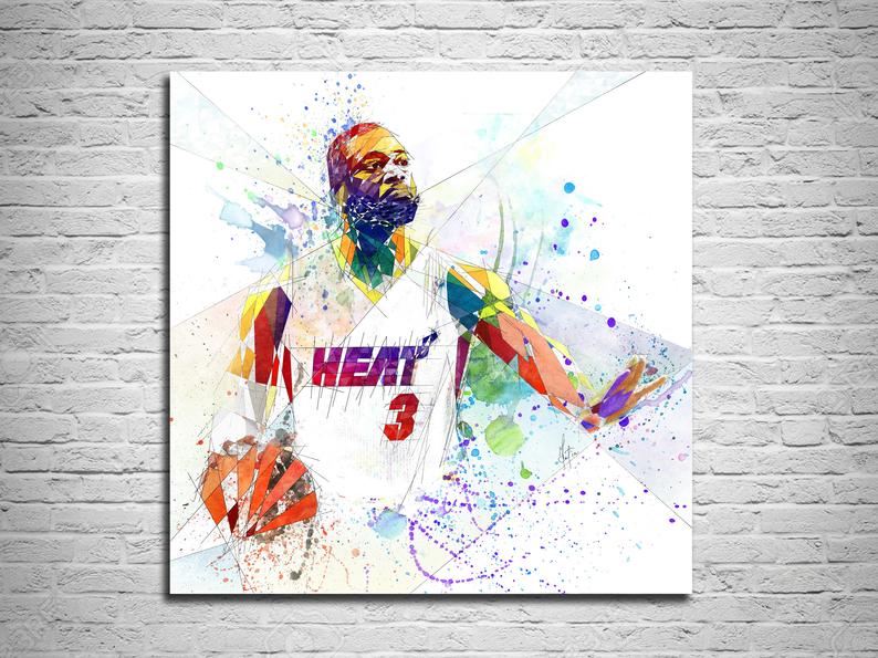 794x595 canvas print basketball art sports illustration dwyane wade etsy - Dwyane Wade Drawing