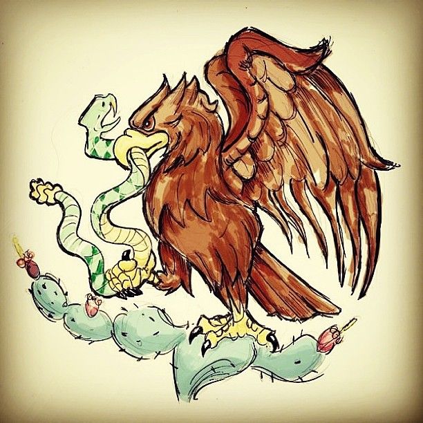 612x612 Art Carlos Ricardez Favorite Bird The Eagle On The Mexican Flag - Eagle And Flag Drawing