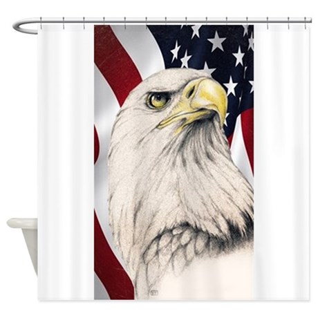 460x460 Bald Eagle Drawing Shower Curtains - Eagle And Flag Drawing