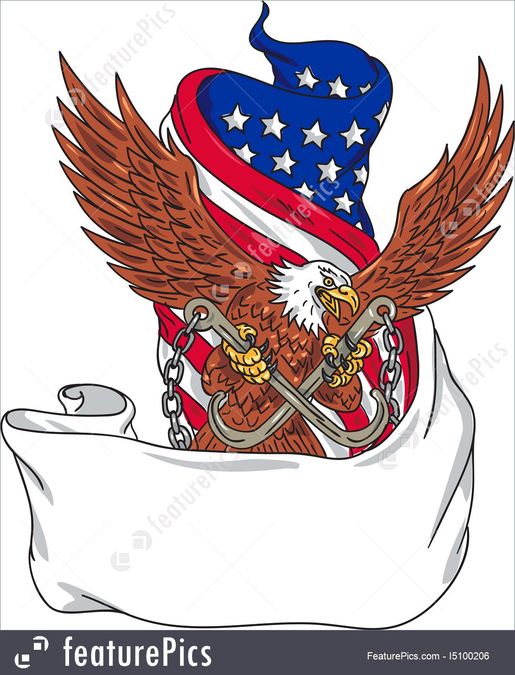 1061x1392 American Eagle Clutching Towing J Hook Flag Unfurled Drawing Stock - Eagle And Flag Drawing