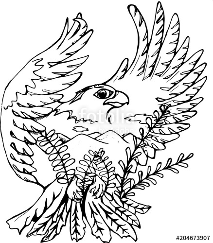 438x500 Black And White Drawing Of An Eagle Double Exposure Stock Photo - Eagle Black And White Drawing