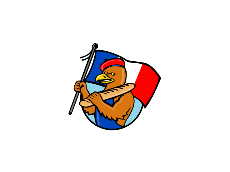 800x600 french eagle holding flag and baguette cartoon - Eagle Drawing Cartoon