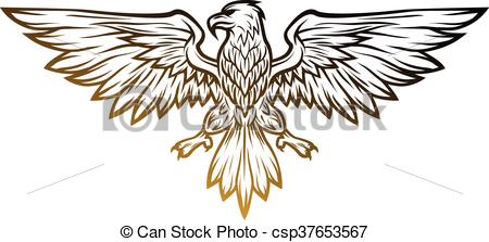 450x223 Eagle Mascot Spread Wings Vector Illustration Line Art Style - Eagle Line Drawing
