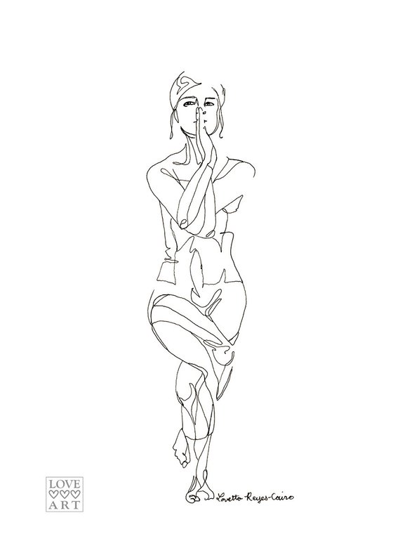 570x787 Yoga Line Drawing Of Eagle Pose Garudasana Etsy - Eagle Line Drawing