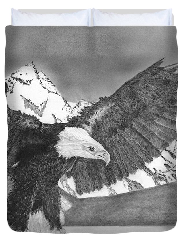 645x853 Bald Eagle Soaring Drawing Duvet Cover For Sale - Eagle Soaring Drawing