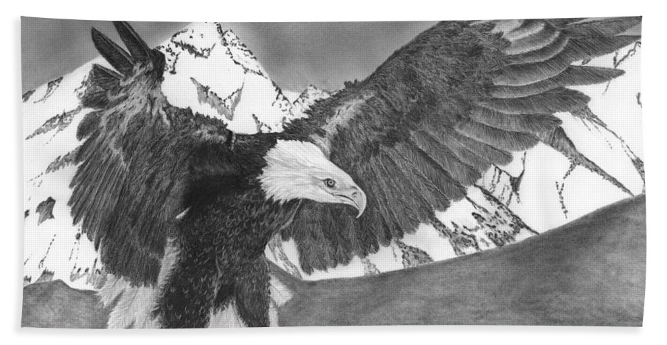 967x500 Bald Eagle Soaring Drawing Beach Sheet For Sale - Eagle Soaring Drawing