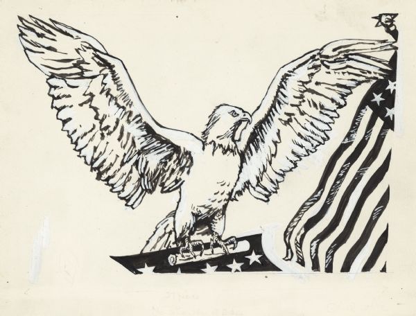 600x456 Eagle With Wings Spread Drawing Wisconsin Historical Society - Eagle Talons Drawing