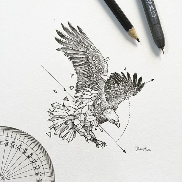 610x610 Geometric Eagle Tattoo Design - Eagle Tattoo Drawing