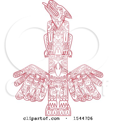 450x470 Clipart Of A Doodled Red Wolf And Eagle Totem Pole - Eagle Totem Pole Drawing