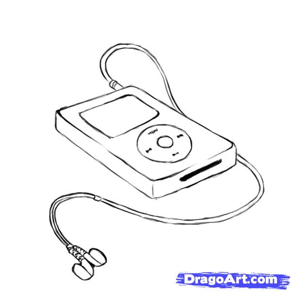 600x600 how to draw an ipod, step - Earbuds Drawing