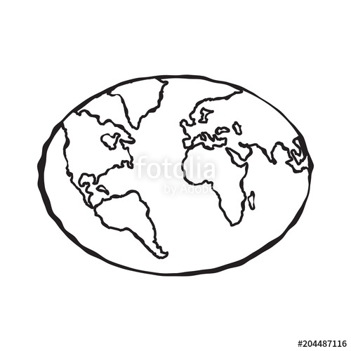 500x500 single black sketch of earth globe illustration planet earth - Earth Black And White Drawing