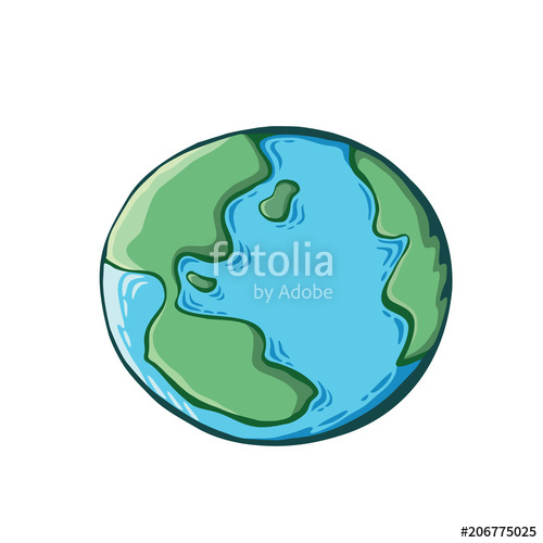 500x500 Earth Drawing World Map Or Globe In Doodles Style Cartoon - Earth Cartoon Drawing