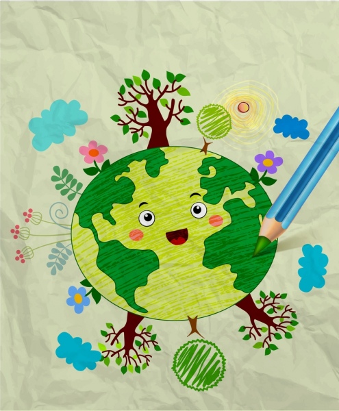 495x600 earth day drawing colorful handdrawn sketch stylized earth free - Earth Day Drawing