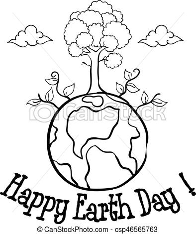 394x470 Happy Earth Day With Tree Hand Draw Vector Art - Earth Day Drawing
